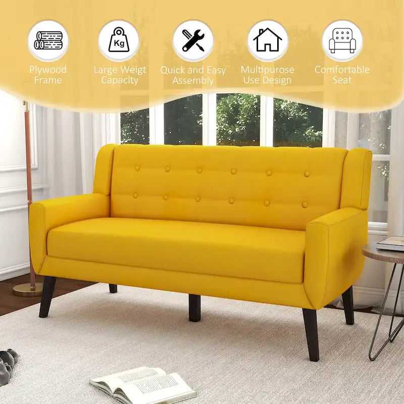 Modern Curved 63 Button Tufted Upholstered Loveseat with 2 Pillows