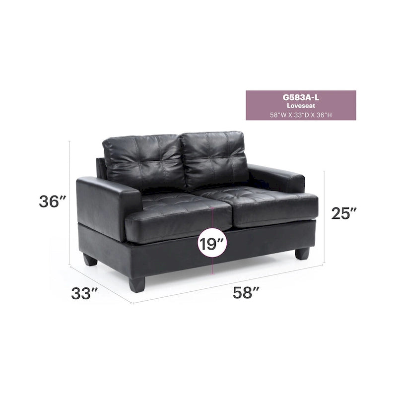 Sandridge 58 in. W Flared Arm Faux Leather Straight Sofa - 34L x 58W x 36H