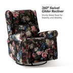 Leopold Transitional Floral Print Manual Swivel Rocking Recliner with Nailhead Trims Set of 2 by HULALA HOME