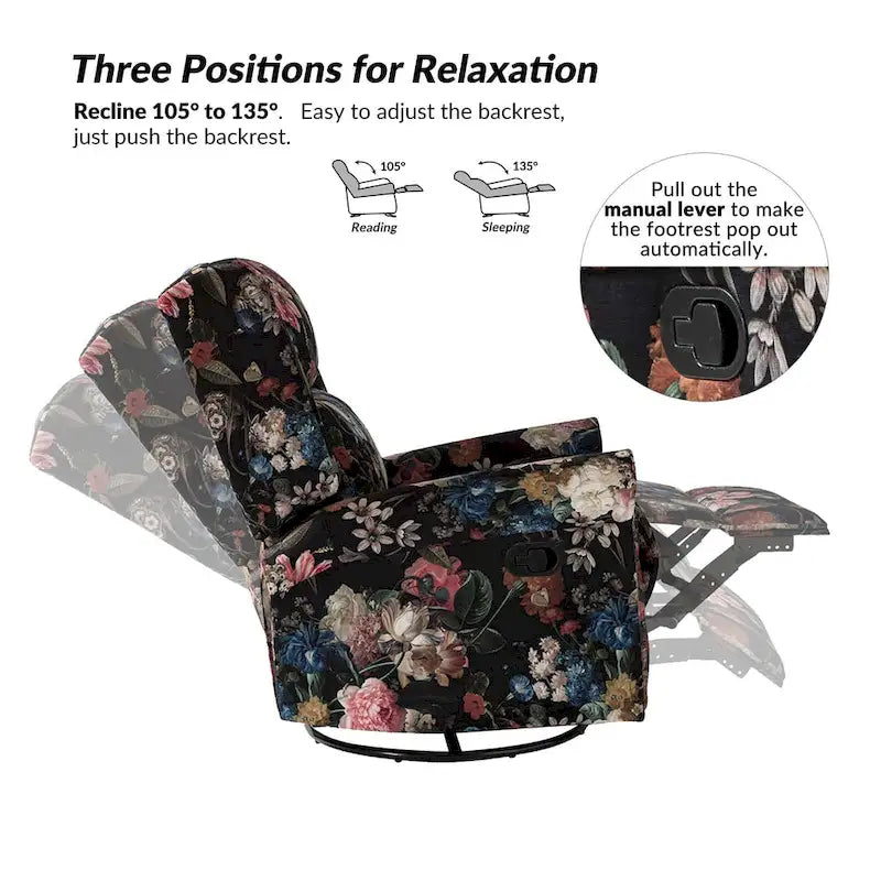 Leopold Transitional Floral Print Manual Swivel Rocking Recliner with Nailhead Trims Set of 2 by HULALA HOME