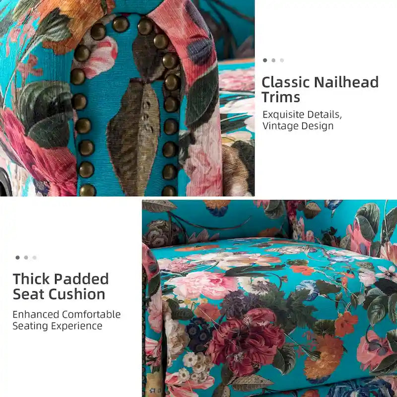 Leopold Transitional Floral Print Manual Swivel Rocking Recliner with Nailhead Trims Set of 2 by HULALA HOME