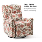 Leopold Transitional Floral Print Manual Swivel Rocking Recliner with Nailhead Trims Set of 2 by HULALA HOME