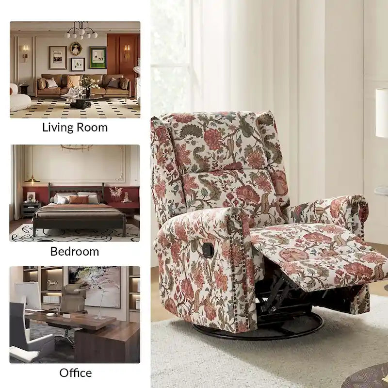 Leopold Transitional Floral Print Manual Swivel Rocking Recliner with Nailhead Trims Set of 2 by HULALA HOME