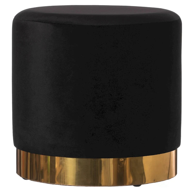 Modern Round Velvet Fabric Standard Ottoman Stool with Gold Base