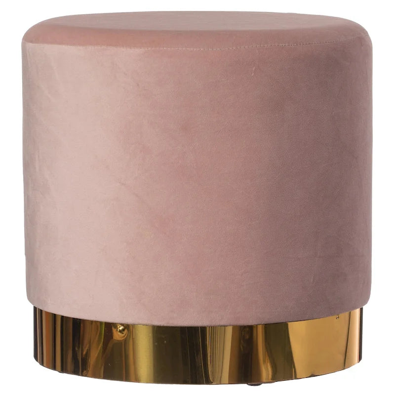 Modern Round Velvet Fabric Standard Ottoman Stool with Gold Base