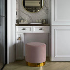 Modern Round Velvet Fabric Standard Ottoman Stool with Gold Base