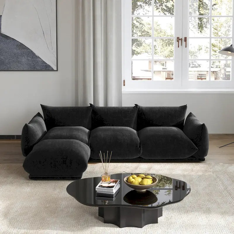 L-Shaped Sectional Sofa, Minimalist Chenille Modular Sofas Couches With Ottoman