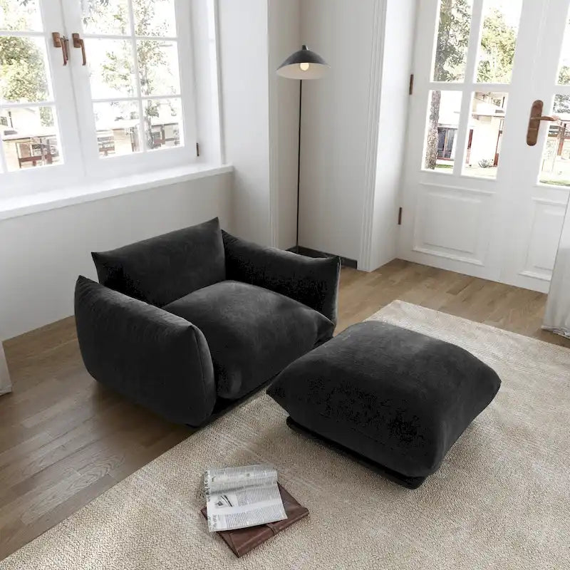 L-Shaped Sectional Sofa, Minimalist Chenille Modular Sofas Couches With Ottoman