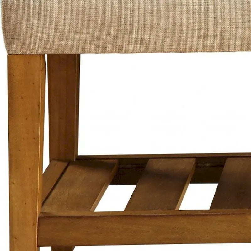 HomeRoots 40 Beige and Brown Upholstered Polyester Bench with Shelves