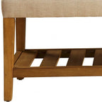 HomeRoots 40 Beige and Brown Upholstered Polyester Bench with Shelves