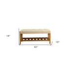 HomeRoots 40 Beige and Brown Upholstered Polyester Bench with Shelves