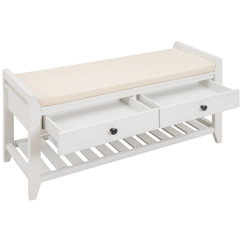 Contemporary Cushioned Shoe Rack with 2 Drawers and Open Shelf