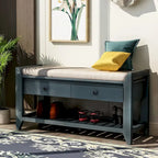 Contemporary Cushioned Shoe Rack with 2 Drawers and Open Shelf