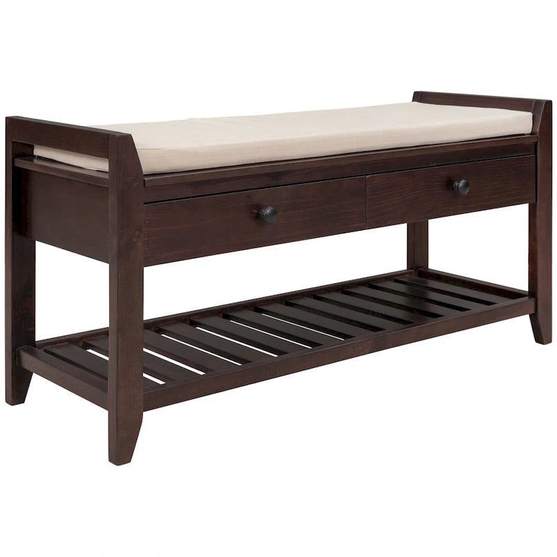 Contemporary Cushioned Shoe Rack with 2 Drawers and Open Shelf