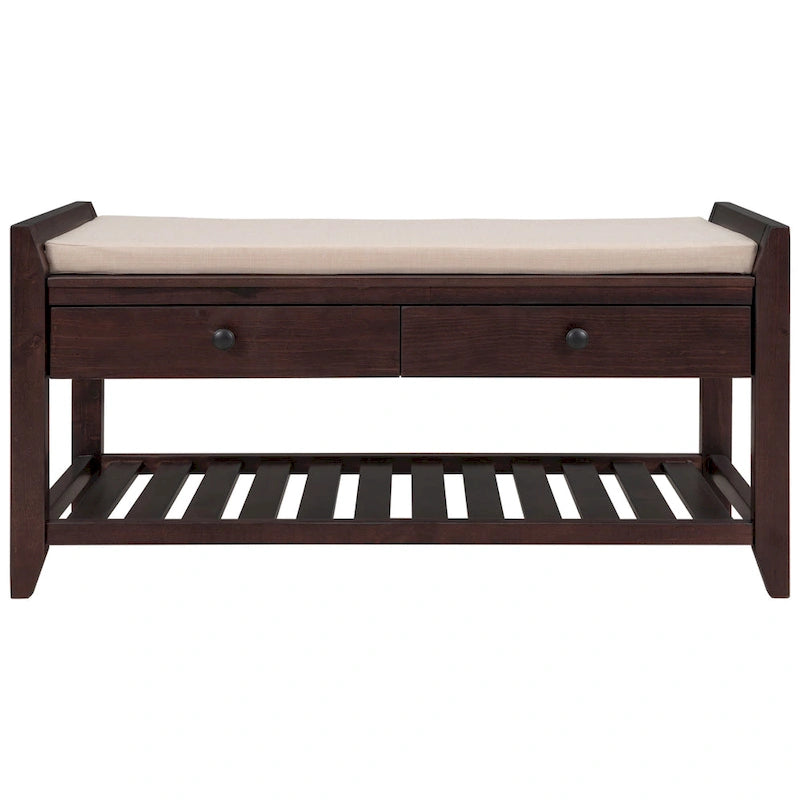 Contemporary Cushioned Shoe Rack with 2 Drawers and Open Shelf