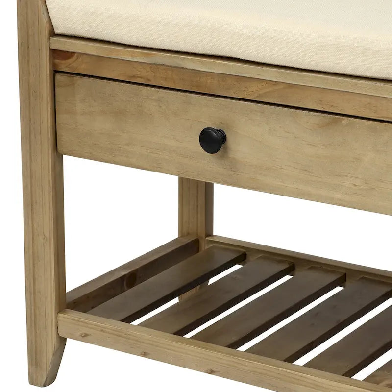 Contemporary Cushioned Shoe Rack with 2 Drawers and Open Shelf