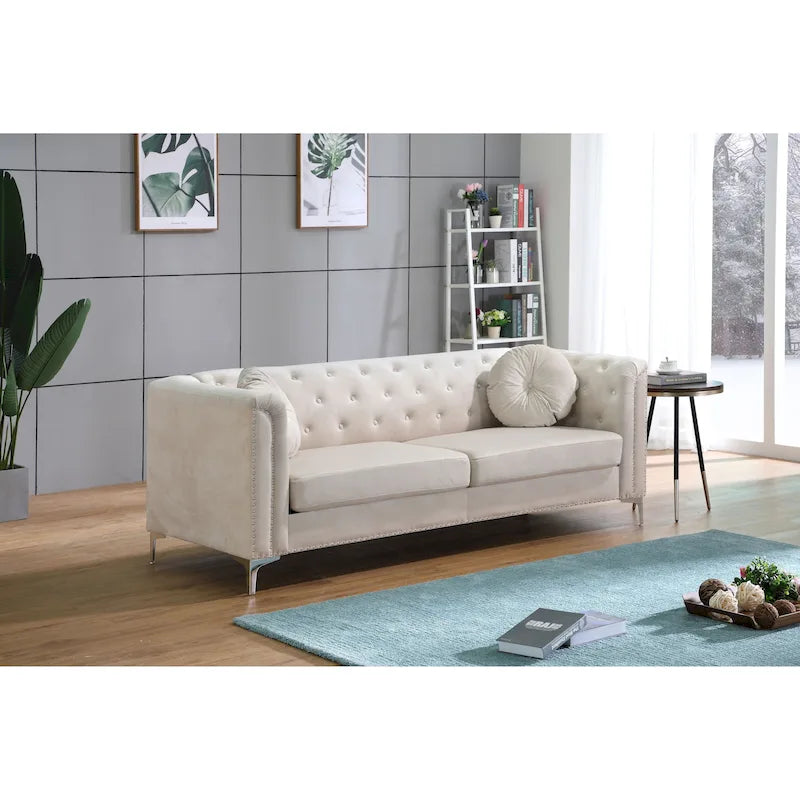 Pompano Velvet Button Tufted Sofa