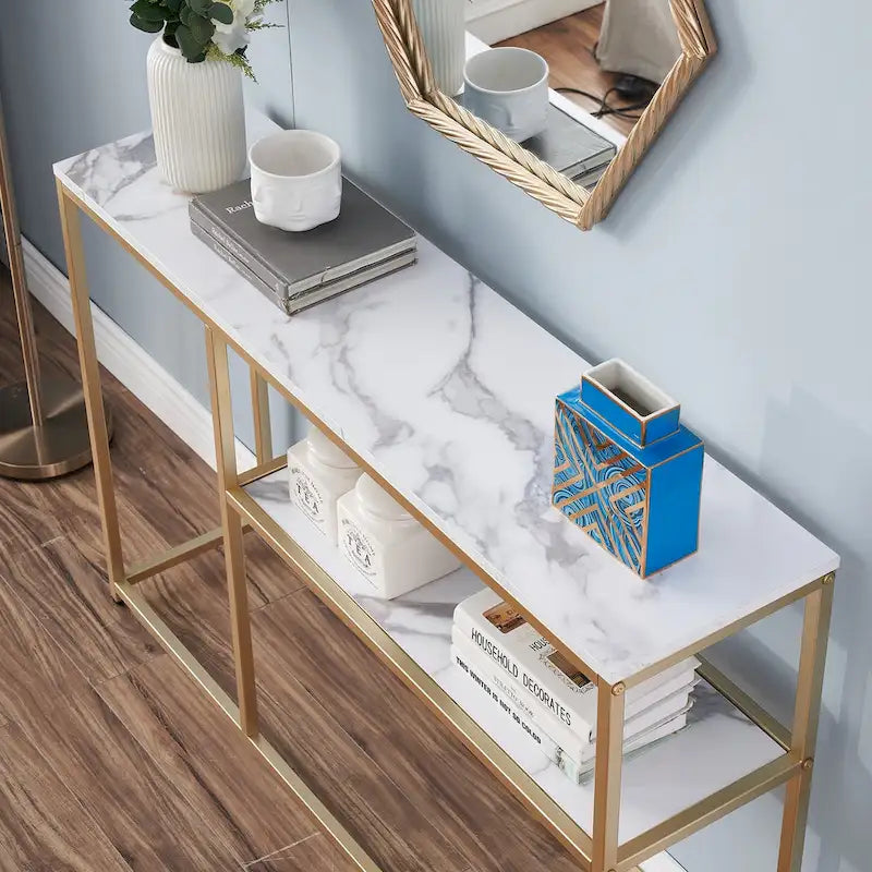 MCombo Narrow Console Table with Storage Shelf for Living Room, MDF Sage80 - 7'6 x 10'9