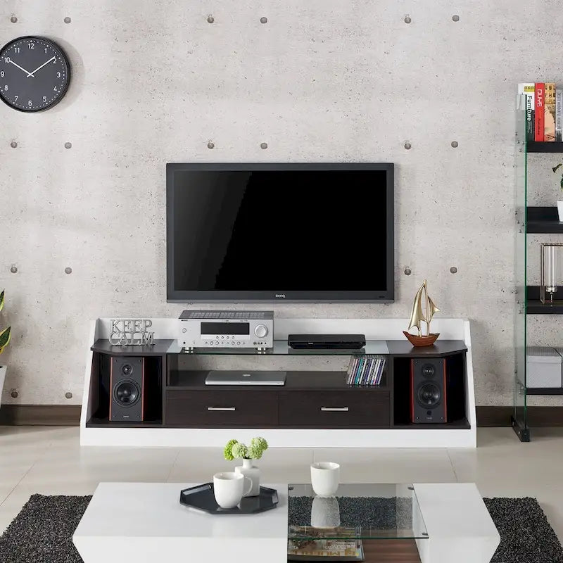 Contemporary White 70-inch Glass Multi-functional Storage TV Console