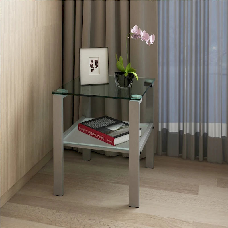 Glass two layer tea table, small round table, corner table, living room side table