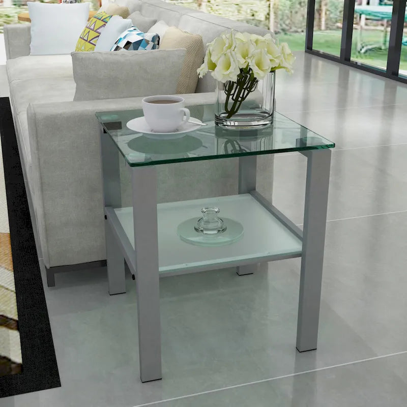 Glass two layer tea table, small round table, corner table, living room side table