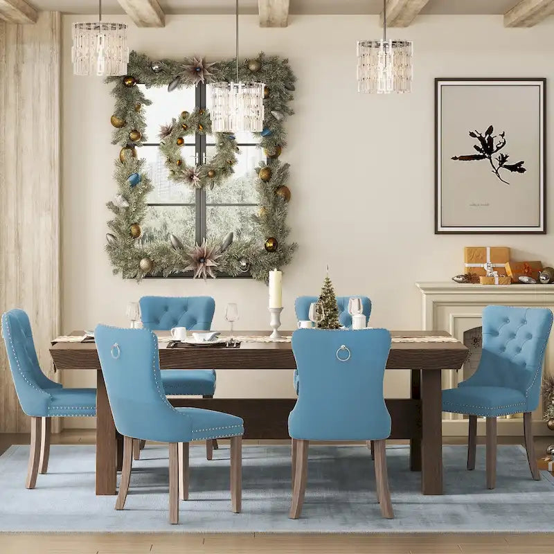 Upholstered Tufted Velvet Dining Chair with Solid Wood Legs Set of 6