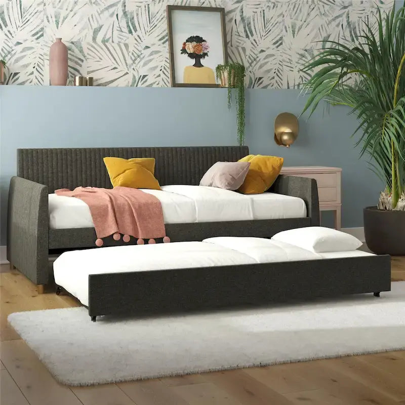 Daphne Upholstered Twin Daybed with Roll Out Trundle