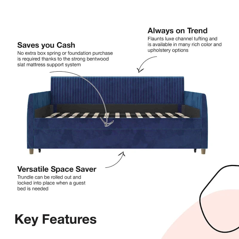 Daphne Upholstered Twin Daybed with Roll Out Trundle