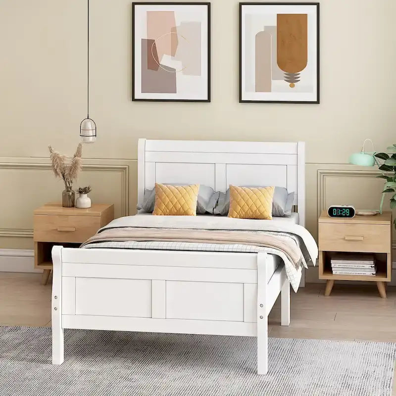 Wood Platform Bed with Headboard/Footboard/Wood Slat Support
