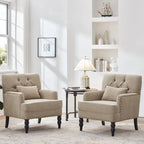 Set of 2 Arm Chair Upholstered Button Tufted Accent Chair with Lumbar Pillow Beige/ Grey/ Light Blue