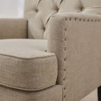 Set of 2 Arm Chair Upholstered Button Tufted Accent Chair with Lumbar Pillow Beige/ Grey/ Light Blue