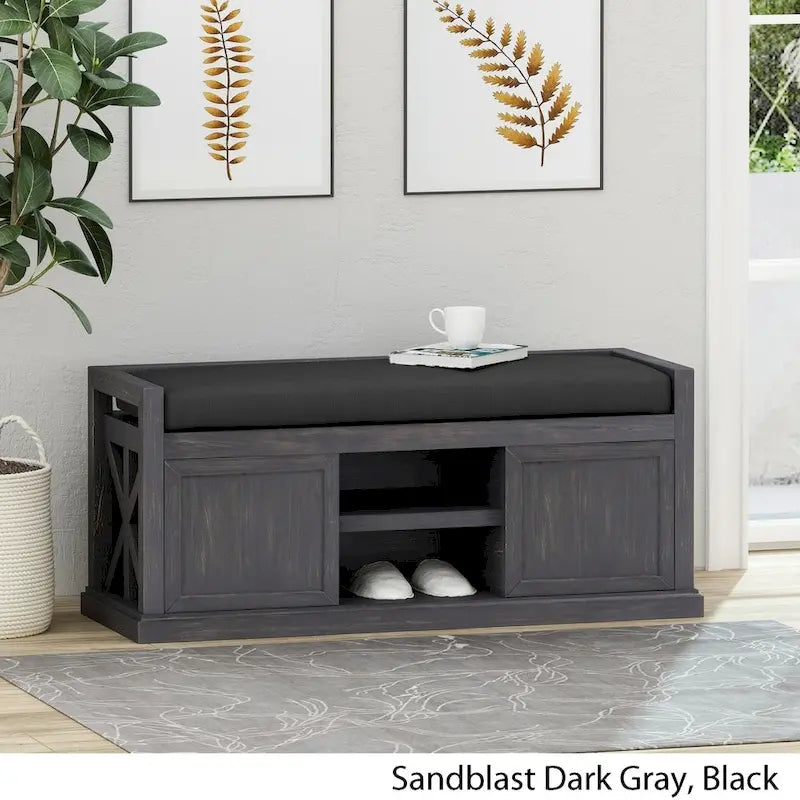 Cantebella Modern Acacia Wood Storage Bench with Cushion