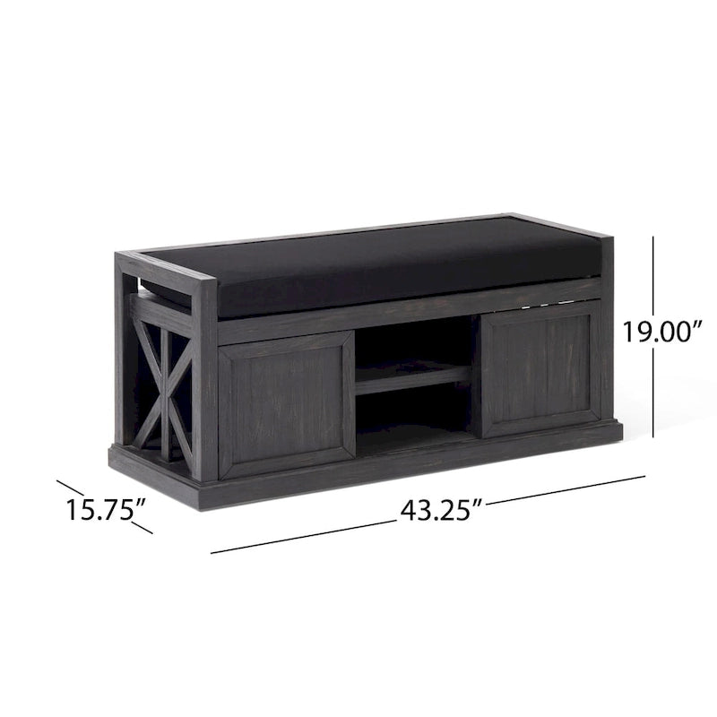 Cantebella Modern Acacia Wood Storage Bench with Cushion