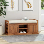 Cantebella Modern Acacia Wood Storage Bench with Cushion