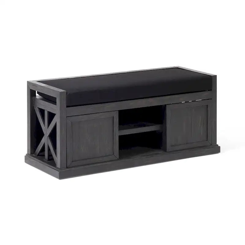 Cantebella Modern Acacia Wood Storage Bench with Cushion