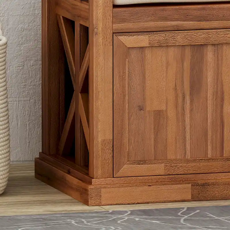 Cantebella Modern Acacia Wood Storage Bench with Cushion