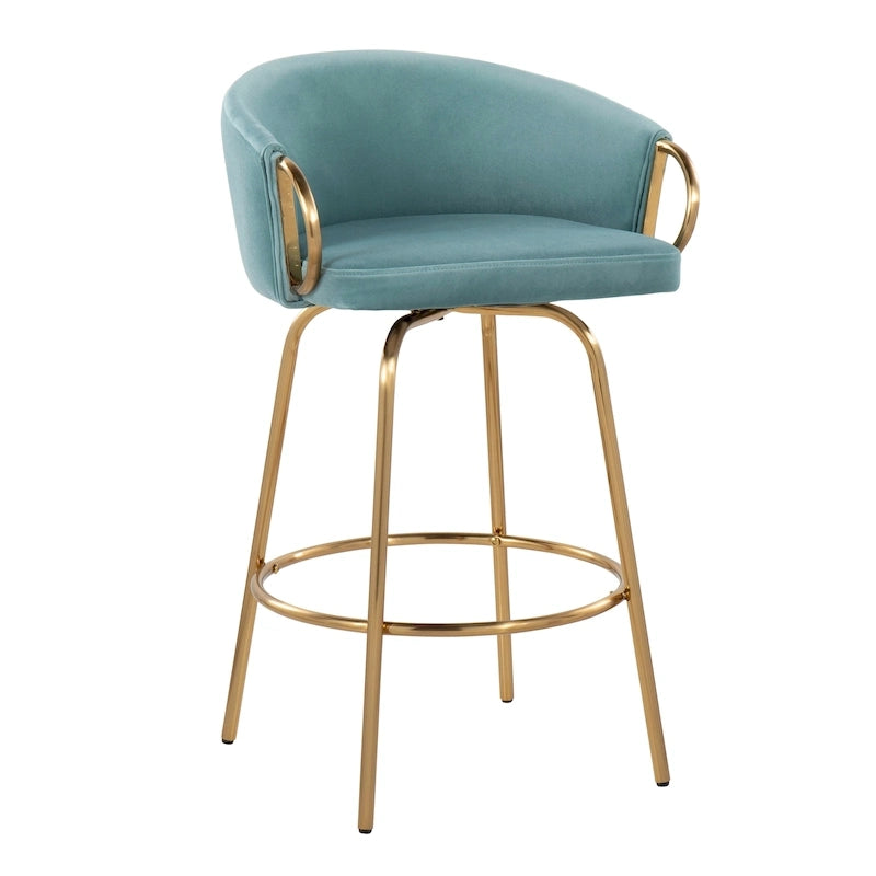 Silver Orchid Battista 26 Fixed-Height Gold Counter Stool with Round Gold Footrest (Set of 2)