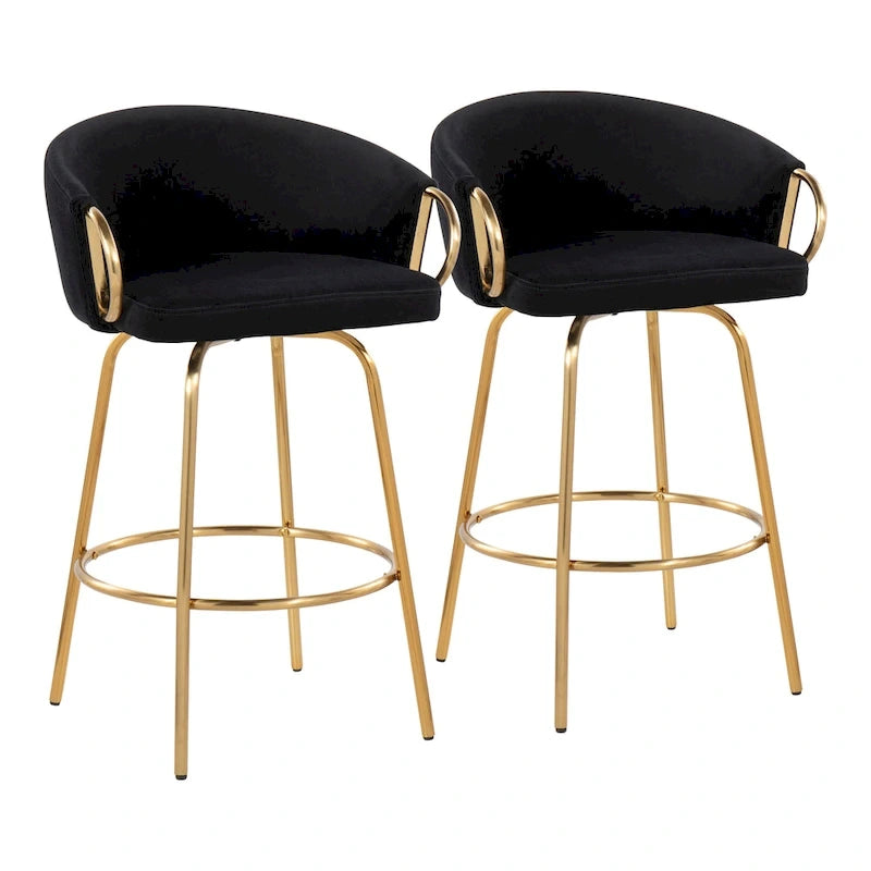 Silver Orchid Battista 26 Fixed-Height Gold Counter Stool with Round Gold Footrest (Set of 2)