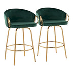 Silver Orchid Battista 26 Fixed-Height Gold Counter Stool with Round Gold Footrest (Set of 2)