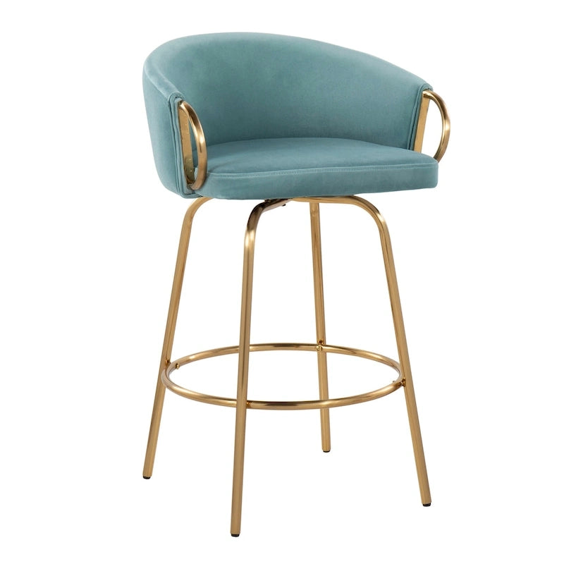 Silver Orchid Battista 26 Fixed-Height Gold Counter Stool with Round Gold Footrest (Set of 2)