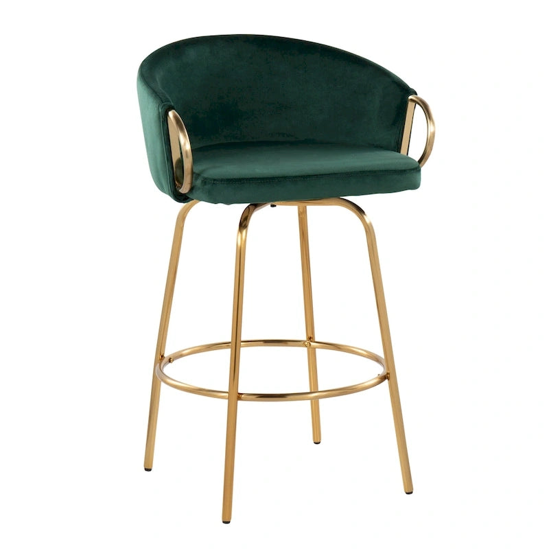 Silver Orchid Battista 26 Fixed-Height Gold Counter Stool with Round Gold Footrest (Set of 2)