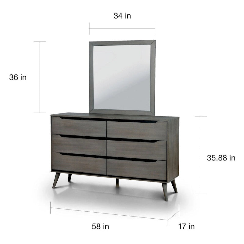 Fopp Mid-Century Modern 2-piece 6-Drawer Dresser and Mirror Set