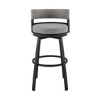 Ella 30 Inch Modern Outdoor Patio Swivel Bar Stool, Aluminum, Gray, Black