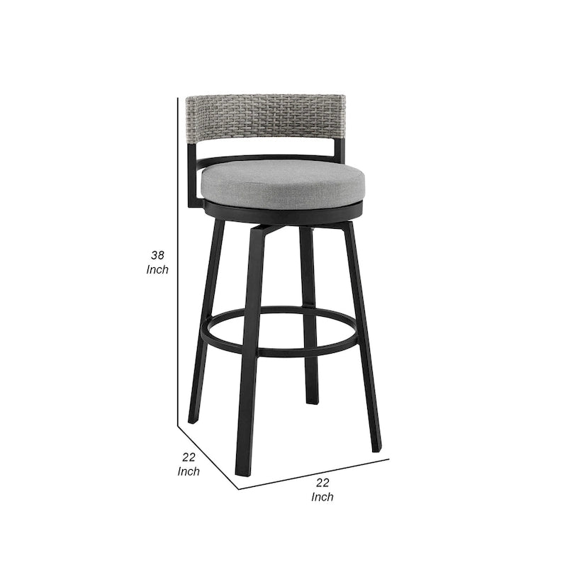 Ella 30 Inch Modern Outdoor Patio Swivel Bar Stool, Aluminum, Gray, Black