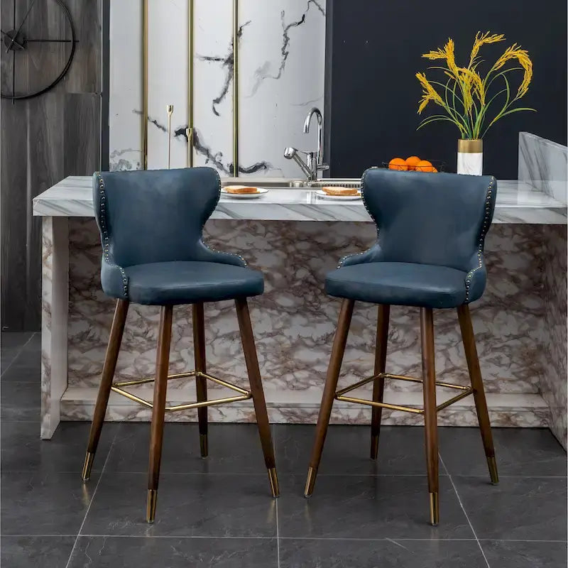 Nevis Mid-century Modern Faux Leather Tufted Nailhead Trim Barstool Set of 2