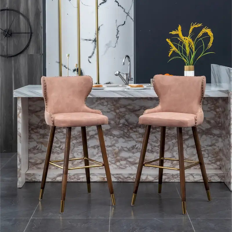 Nevis Mid-century Modern Faux Leather Tufted Nailhead Trim Barstool Set of 2