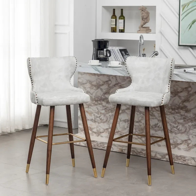 Nevis Mid-century Modern Faux Leather Tufted Nailhead Trim Barstool Set of 2