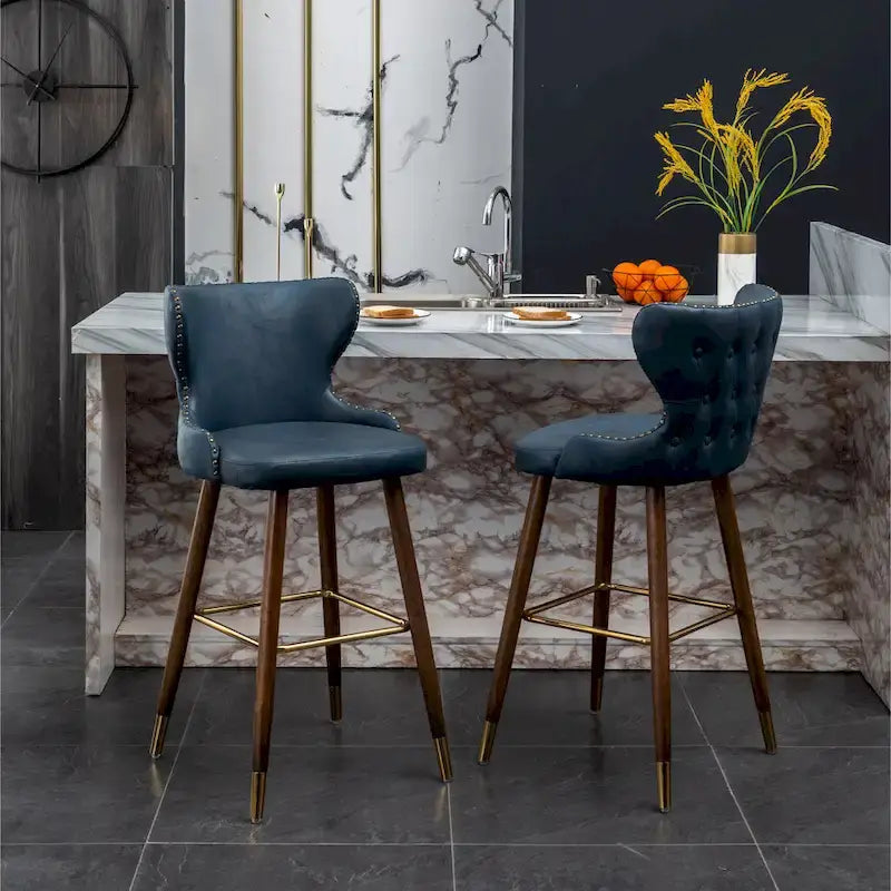 Nevis Mid-century Modern Faux Leather Tufted Nailhead Trim Barstool Set of 2