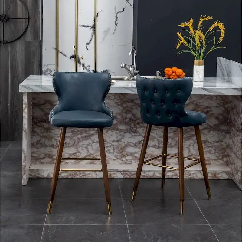 Nevis Mid-century Modern Faux Leather Tufted Nailhead Trim Barstool Set of 2