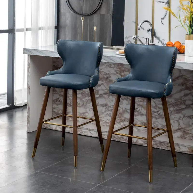 Nevis Mid-century Modern Faux Leather Tufted Nailhead Trim Barstool Set of 2